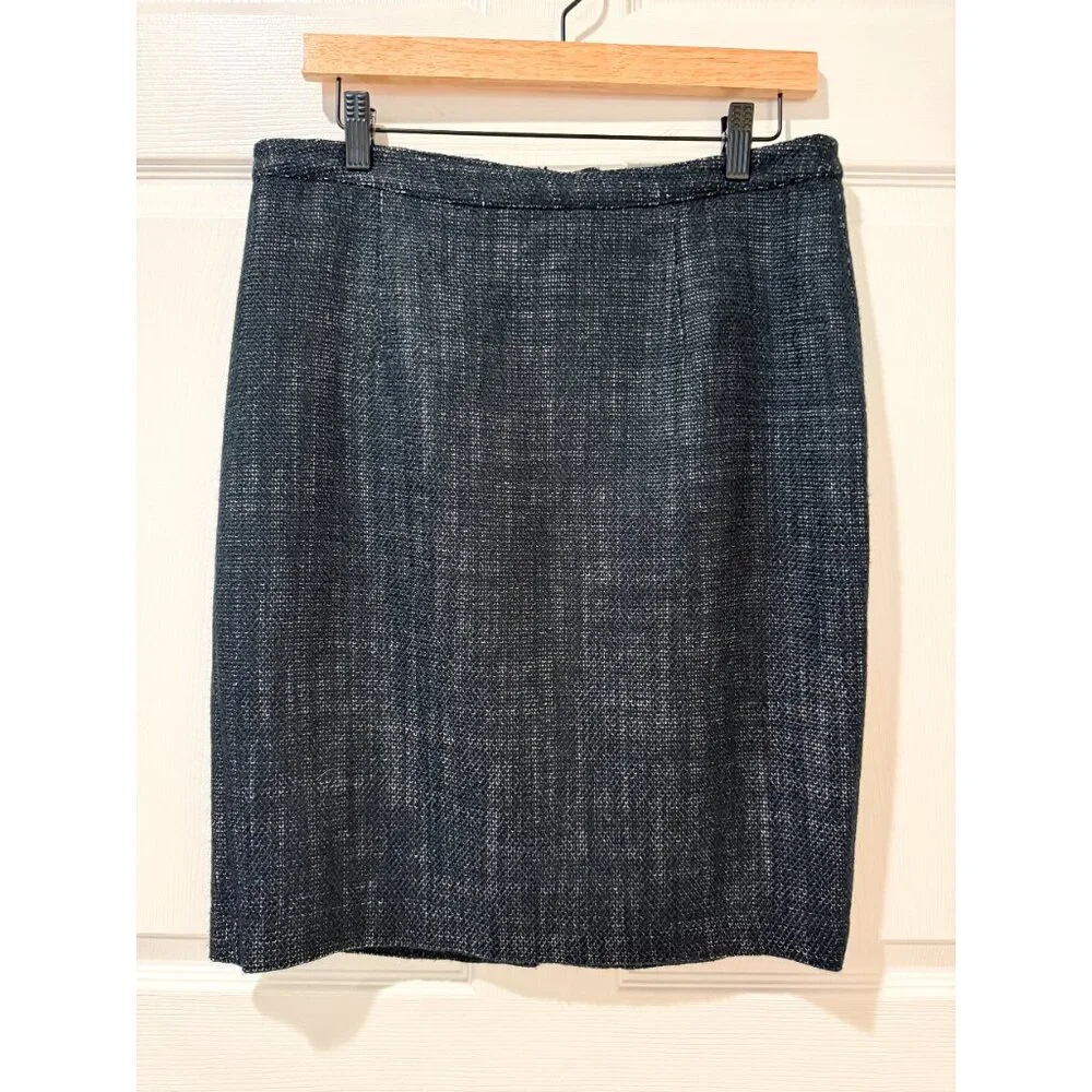Michael Kors Tweed Pencil Knee Length Skirt Black White Classic Lined Career 10